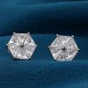 Hexagonal Stud Earrings in White Gold