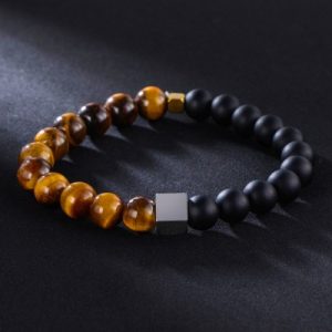Yellow Tiger Eye Obsidian Beaded Stretch Bracelet