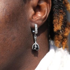 Dragon Claw Black Onyx Earrings in White Gold