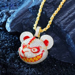 Micro Paved Evil Bear Head 3D Cartoon Pendant