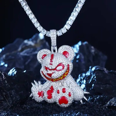 Micro Pave Evil Bear 3D Cartoon Enamel Pendant