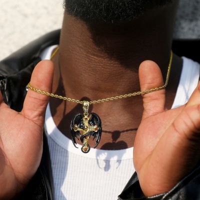 Flying Dragon & Skull Cross Pendant
