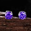 Violet Round Cut Stud Earrings