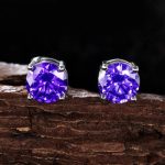Violet Round Cut Stud Earrings