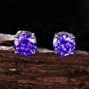 Violet Round Cut Stud Earrings