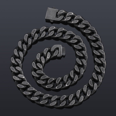 14mm Curb Chain with Hook Buckle Clasp in Black Gold