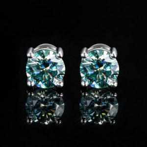 1Ct Light Blue-green Moissanite Round Stud Earrings in S925 Silver