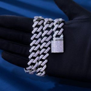 15mm Iced Handset Light Purple Cuban Chain in White Gold