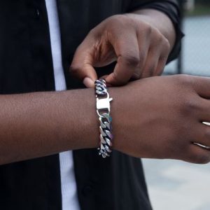 14mm Diamond Cut Two-tone Cuban Bracelet-in Rainbow/Gold/Black Gold