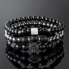 3pcs Iced Panther Black Obsidian Beaded Stretch Bracelet