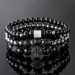 3pcs Iced Panther Black Obsidian Beaded Stretch Bracelet
