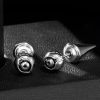 Eye of Ra Cron Stud Earrings in White Gold