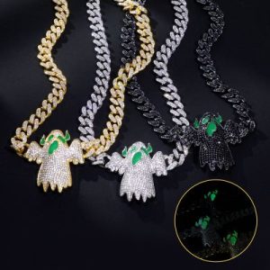 Iced Glow in the Dark Ghost Pendant Cuban Chain