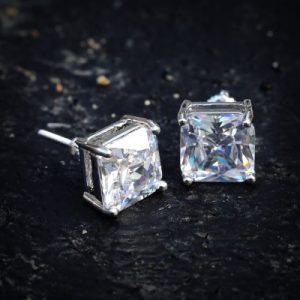 Radiant Cut Stud Earring in White Gold