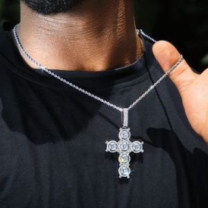 Iced Round Cut Cross Pendant