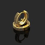 Iced Black Stone Hoop Earrings in Gold