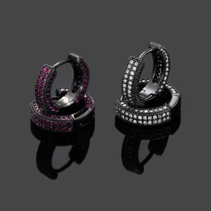 Iced Ruby/White Hoop Earrings in Black Gold