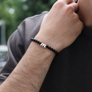 Black Obsidian Lowercase Letters Stretch Bracelet