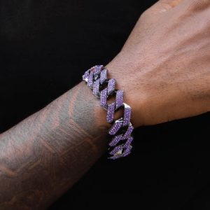 Iced Purple 20mm Miami Cuban Bracelet with Big Box Clasp in Black Gold