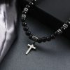 Black Obsidian & Stainless Steel Cross Beads Necklace