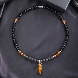 Natural Healing Stone Necklace with Hexagonal Pointed Pendant