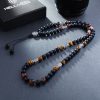 Evil Eye Tiger Eye Stone Black Obsidian Beads Necklace