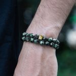Green Malachite & Black Obsidian Beads Braided Crown Bracelet