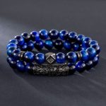2pcs Blue Tiger Eye Beaded Stretch Bracelet