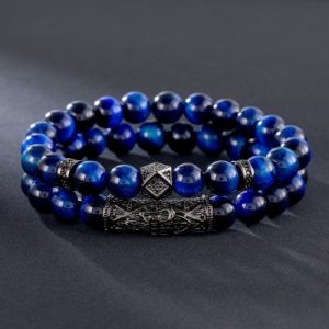 2pcs Blue Tiger Eye Beaded Stretch Bracelet