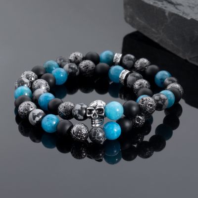 Natural Apatite & Alabaster Beaded Stretch Wrap Bracelet