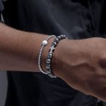 2pcs Lava Stones & Steel Beads Stretch Bracelet