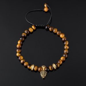 Tiger’s Eye Lava Stone Spike Beaded Adjustable Bracelet