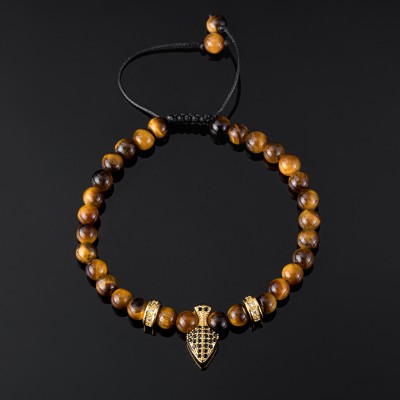 Tiger’s Eye Lava Stone Spike Beaded Adjustable Bracelet