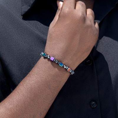 Rainbow Square Black Gallstone Beads Stretch Bracelet