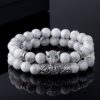 2pcs Iced Panther White Turquoise Beaded Stretch Bracelet