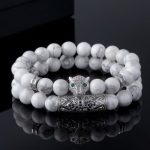 2pcs Iced Panther White Turquoise Beaded Stretch Bracelet