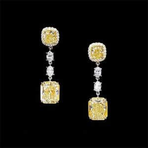 Fancy Yellow Cushion Cut & Radiant Cut Drop Earring