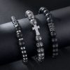 3pcs Iced Cross Natural stones Beaded Stretch Bracelet