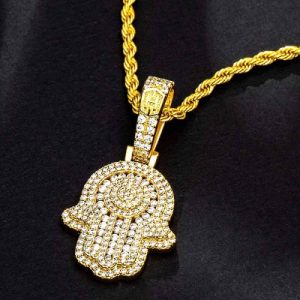 Iced Hamsa Hand Pendant