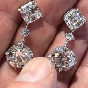 Graceful Asscher Cut & Round Cut Drop Earring