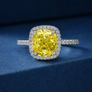 Classic Fancy Yellow Cushion Cut Engagement Ring