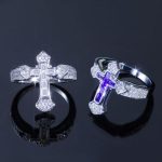Iced Purple/White Baguette Cut Cross Ring