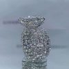 Micro Pave Radiant Cut 925 Sterling Silver Engagement Ring Set