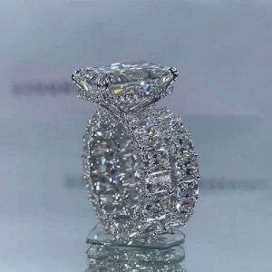 Micro Pave Radiant Cut 925 Sterling Silver Engagement Ring Set