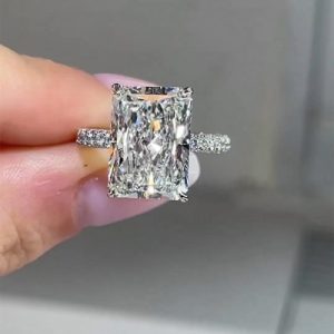 Elegant Radiant Cut 925 Sterling Silver Engagement Ring
