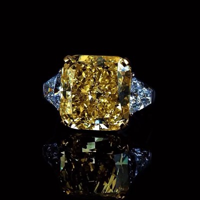 Fancy Yellow Cushion Cut 925 Sterling Silver Engagement Ring