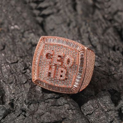 Iced Custom A-Z Baguette Letters Ring