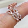Elegant Morganite Halo Pear Cut S925 Silver Twist Ring Set in 18K Rose Gold Plated