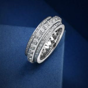 Three Row Rotatable Round Cut Wedding Band Ring