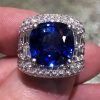 Opulent Iced Sapphire Cushion Cut Sterling Silver Engagement Ring